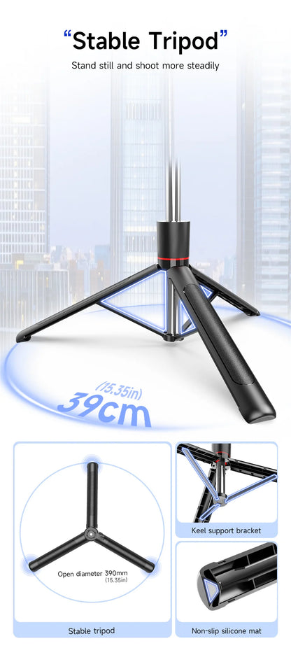MEUYAG 1708mm Long Selfie Stick Tripod – 3-in-1 Monopod with Fill Light & Bluetooth Remote