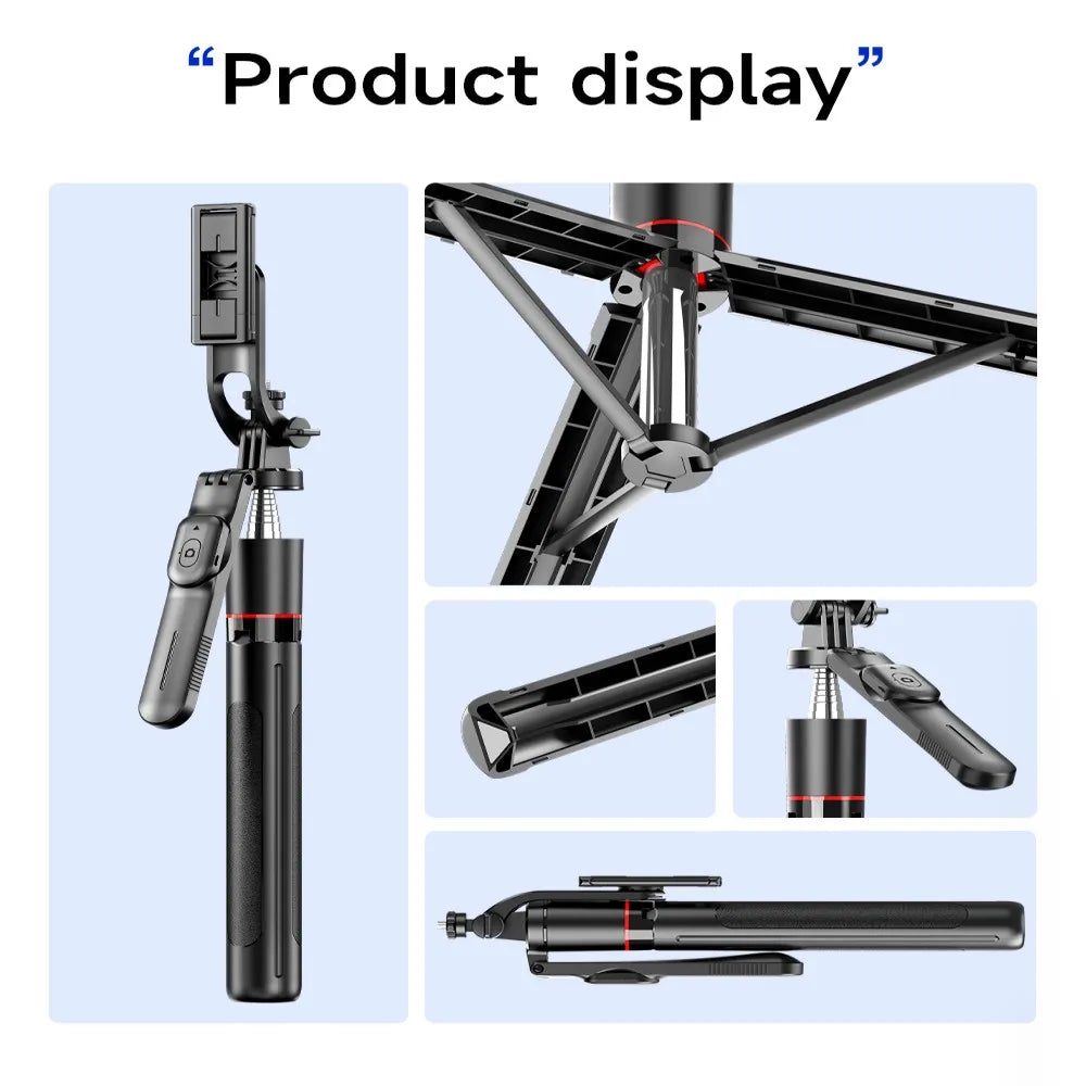 MEUYAG 1708mm Long Selfie Stick Tripod – 3-in-1 Monopod with Fill Light & Bluetooth Remote