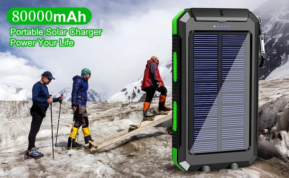 Solar Charging Power Bank 80000mAh—Portable Phone Charger with Powerful LED Light