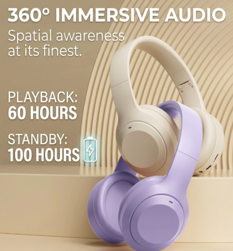Lenovo noise-canceling Bluetooth 5.3 wireless headphones, foldable over-ear style, dual-connection, HiFi sound quality.