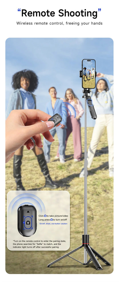 MEUYAG 1708mm Long Selfie Stick Tripod – 3-in-1 Monopod with Fill Light & Bluetooth Remote